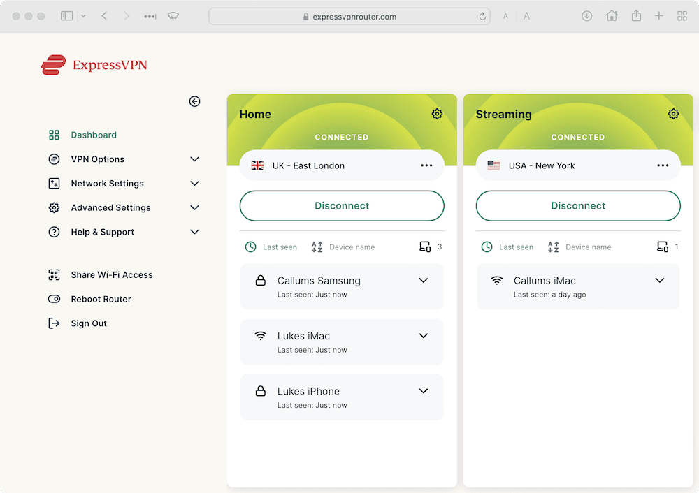 Inferfaz de la aplicación router de ExpressVPN