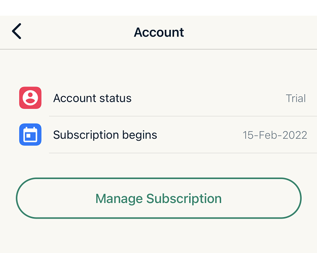 Ecran du compte d'essai d'ExpressVPN iOS